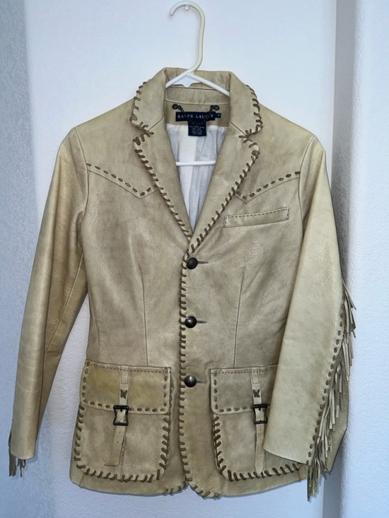 Ralph Lauren Jackets & Blazers - Ralph Lauren Beige Leather Fringe Western Jacket Petite XS / Petite 0/2